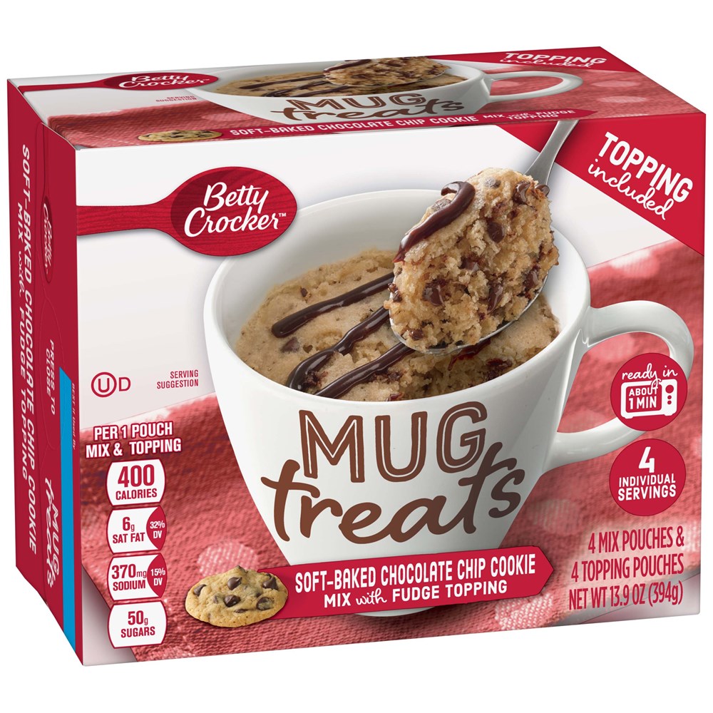 Betty Crocker Soft-Baked Chocolate Chip Cookie Mix Mug Treats with Fudge Topping 4ct