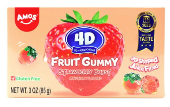 Amos 4D Strawberry Burst Fruit Gummy 3oz