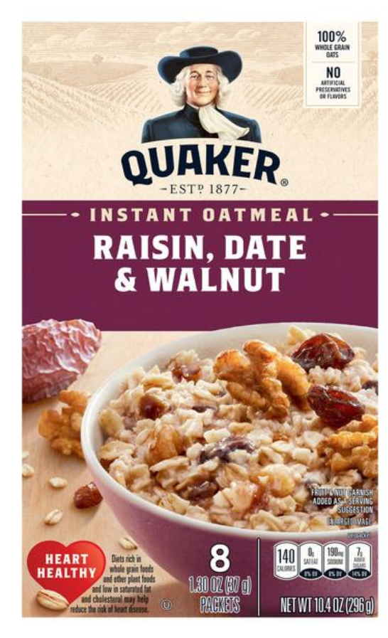 Quaker Instant Oatmeal Raisin, Date & Walnut 8ct (BEST BY: NOV 2025)