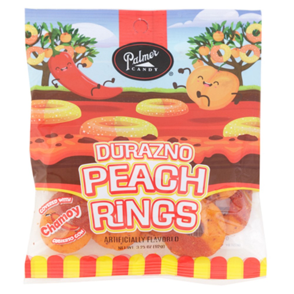 Palmer Candy Chamoy Covered Peach Rings 3.25oz (BEST BY: MAY 25)