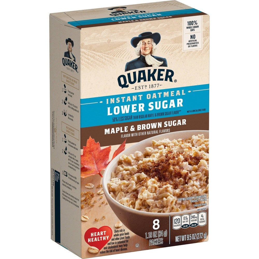 Quaker Instant Oatmeal Lower Sugar Maple & Brown Sugar 9.5oz (BEST BY: NOV 2025)