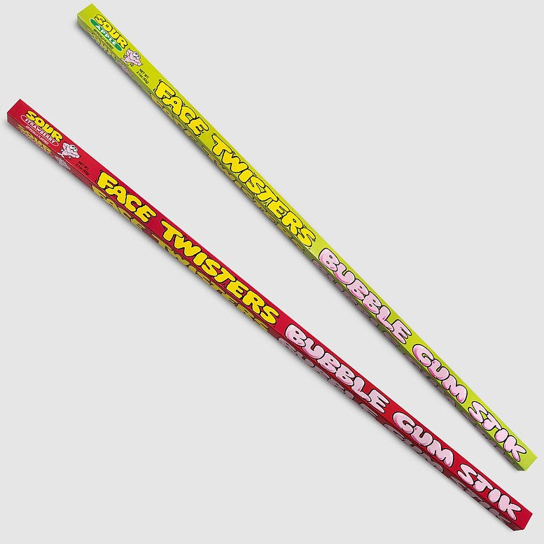 Face Twisters Sour Strawberry Bubble Gum Stik 2.1oz
