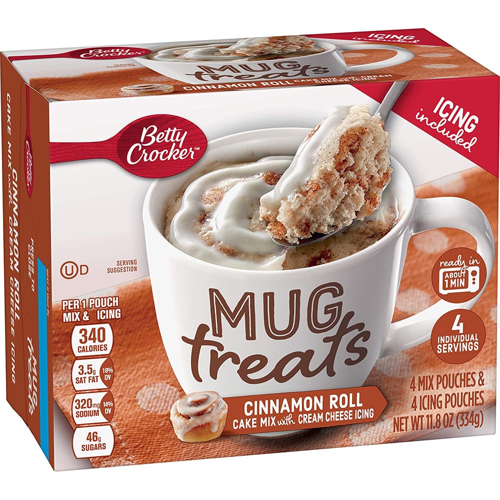 Betty Crocker Cinnamon Roll Cake Mix Mug Treats with Cream Cheese Icing 4ct