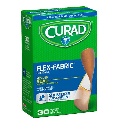 Curad Flex-Fabric Strip Bandages 0.75 x 3in 30pc