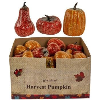 Harvest Pumpkin Crackle Finish Table Decor Assorted