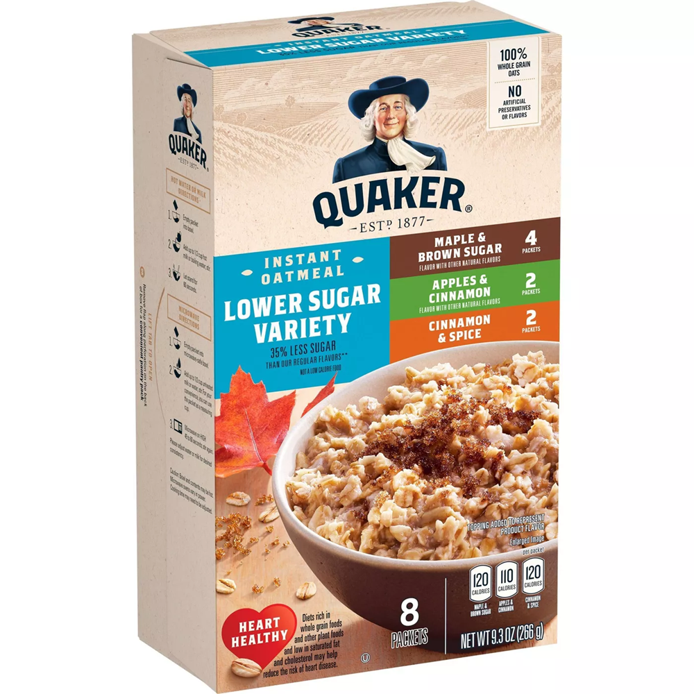 Quaker Lower Sugar Instant Oatmeal Variety Pack 8ct (BEST BY: OCT 25)