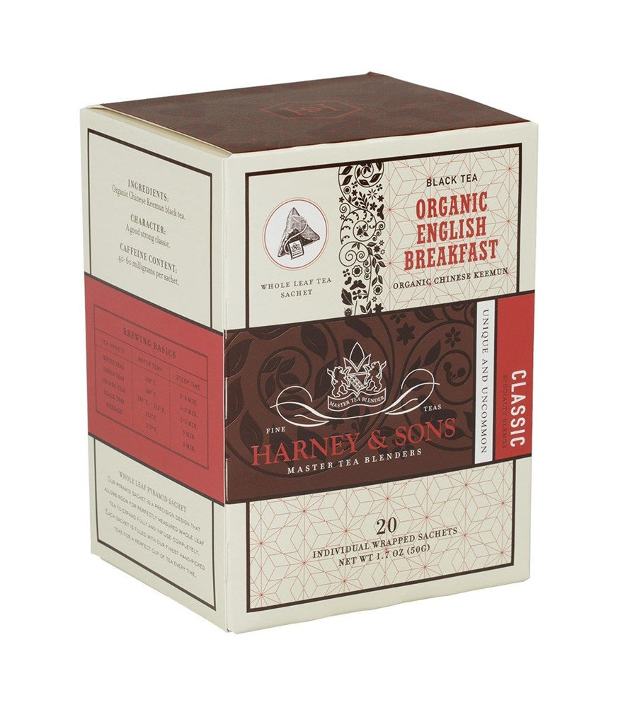 Harney & Sons Organic English Breakfast Wrapped Sachets Box 20ct