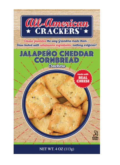 All-American Jalapeno Cheddar Cornbread Crackers 4oz (BEST BY: APRIL 2023)