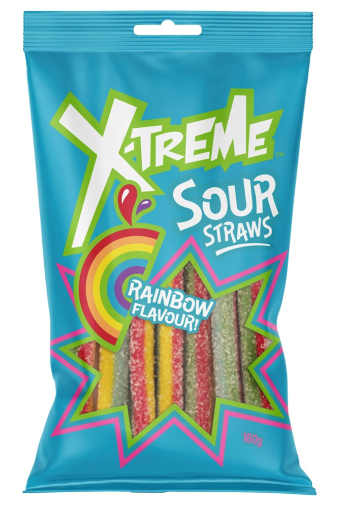 X-Treme Sour Straws Rainbow 150g