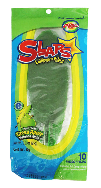 Slaps Lollipops Green Apple 10 Pieces 3.53oz