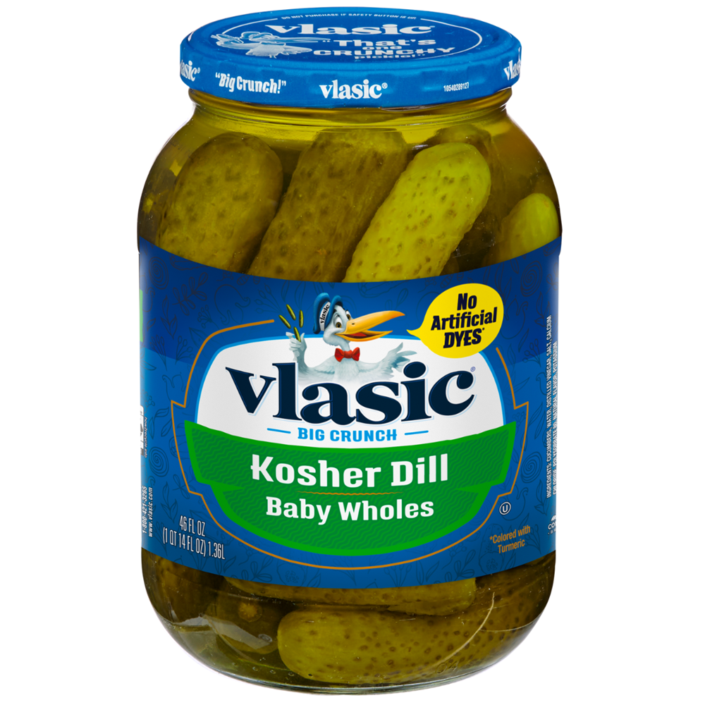 Vlasic baby Kosher Dill Wholes 46oz (BEST BY: JULY 2024)