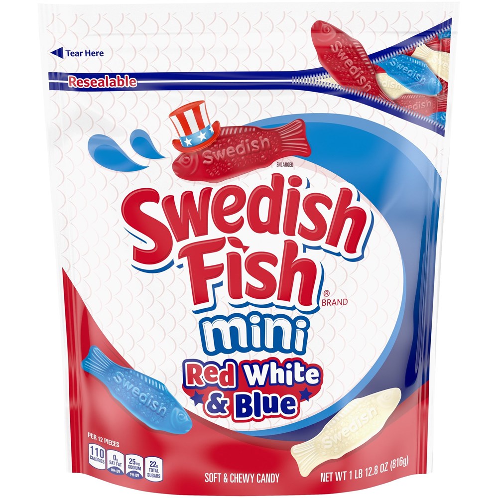Swedish Fish Mini Red White & Blue Soft & Chewy Candy Family Size 1.8lb
