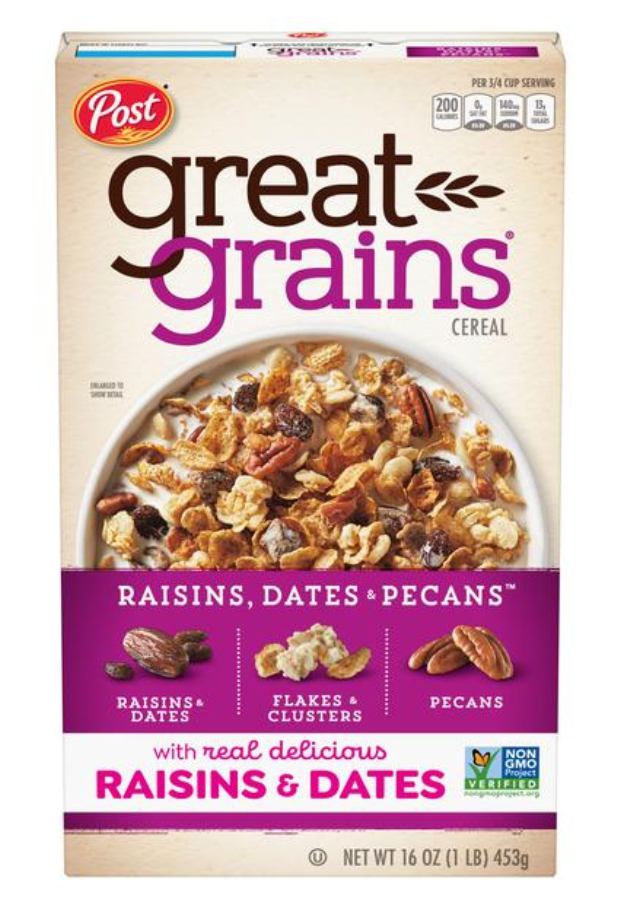 Post Great Grains Cereal Raisin Dates & Pecans  16oz (BEST BY: JUN 2025)