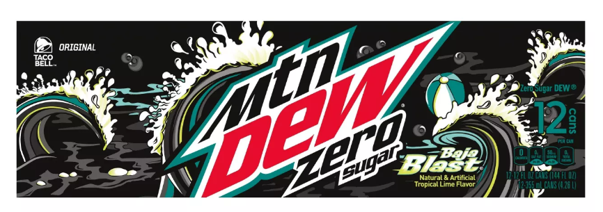 Mountain Dew Zero Sugar Baja Blast Tropical Lime 12 Pack / 12 oz cans