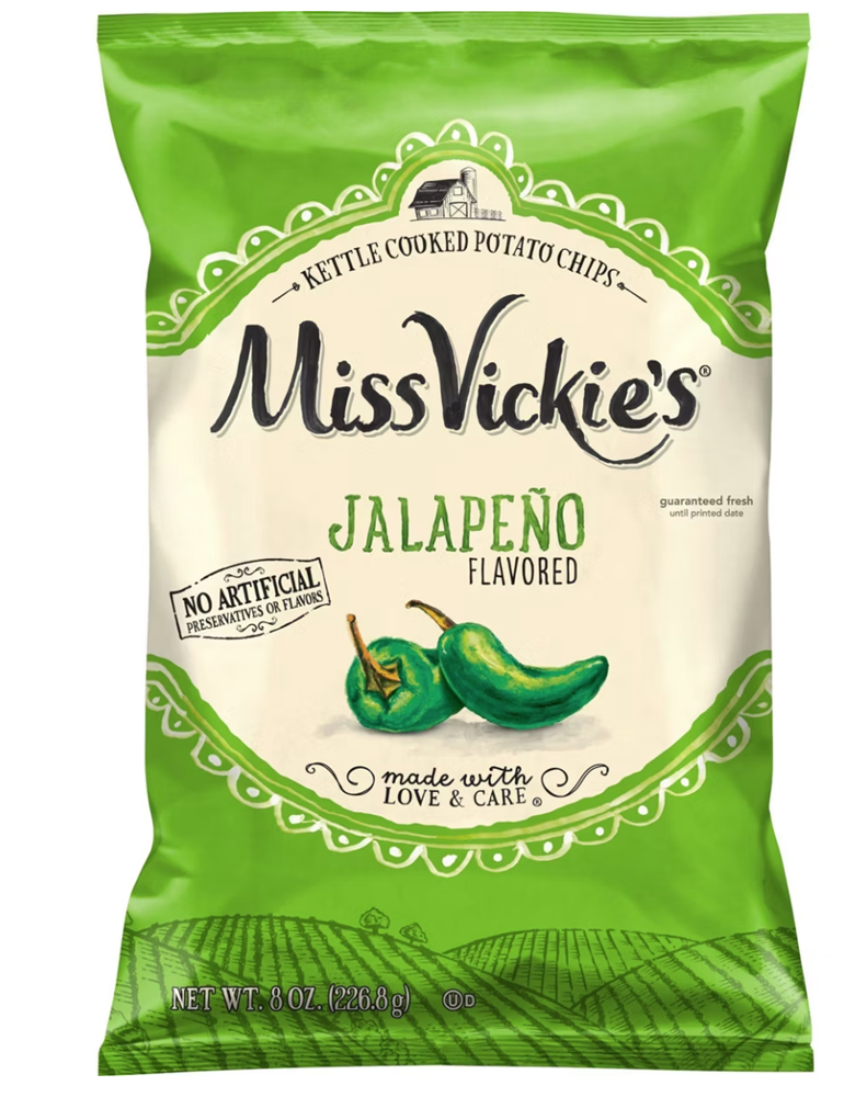 Miss Vickie's Jalapeno Kettle Cooked Chips 8oz (BEST BY: DEC 2025)