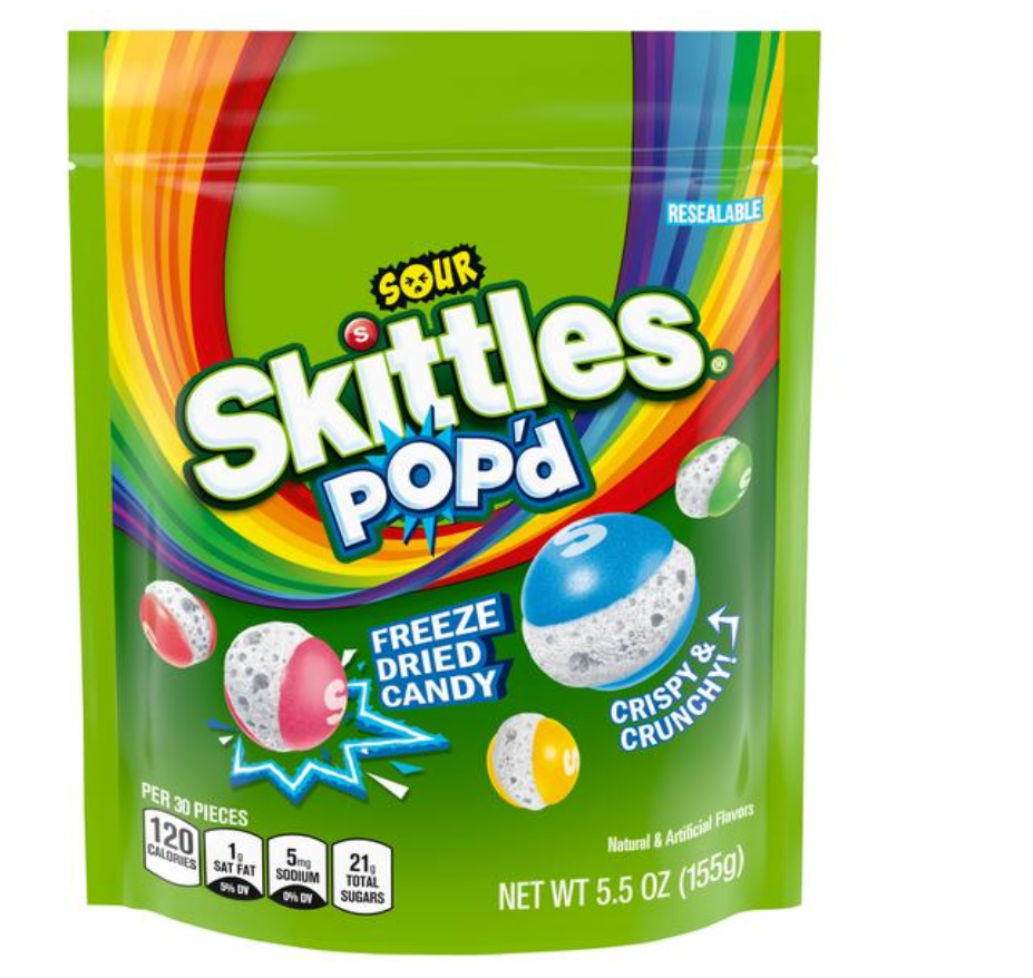 Sour Skittles Pop'd Freeze Dried Candy 5.5oz