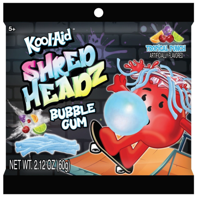 Kool Aid Shred Headz Tropical Punch Bubble Gum 2.12oz