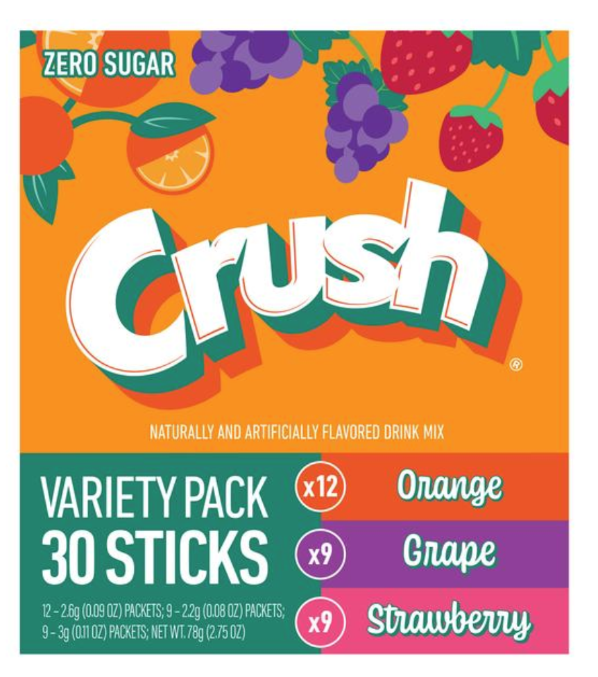 Crush Zero Sugar Flavored Drink Mix Variety Pack 30ct 2.75oz