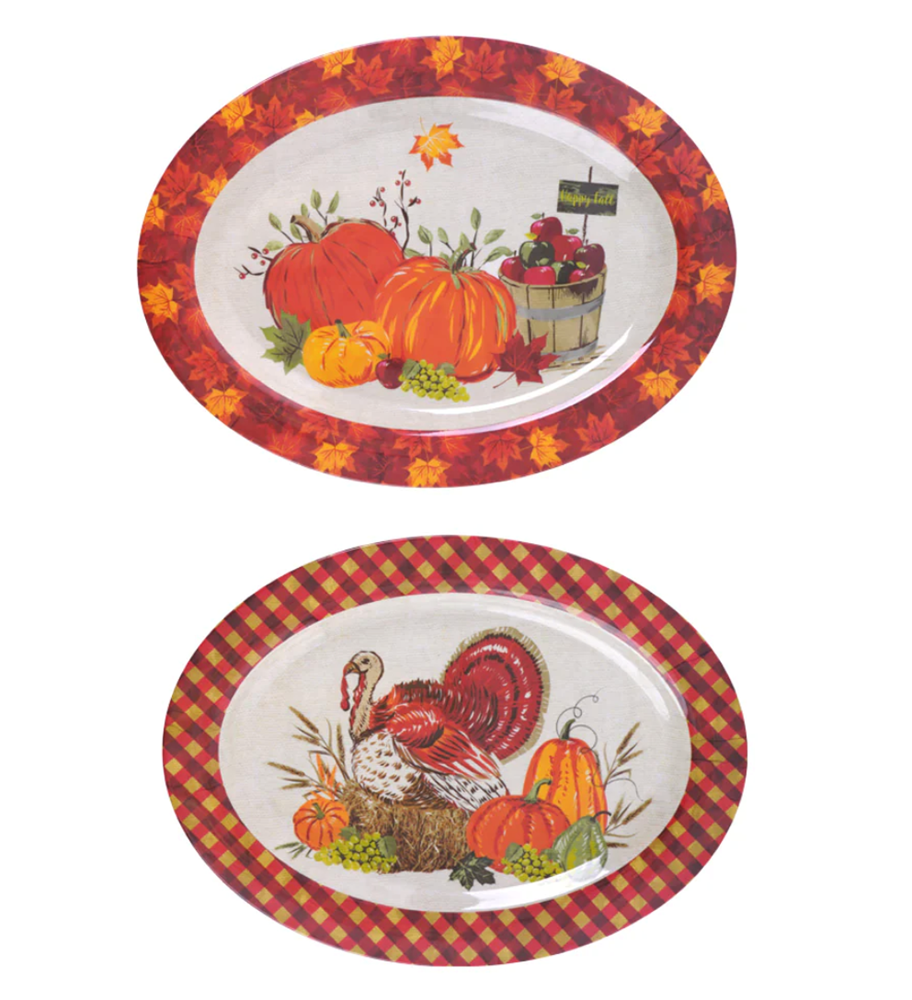 Thanksgiving 18" Turkey-Pumpkins Oval Serving Platter Assorted 1pc