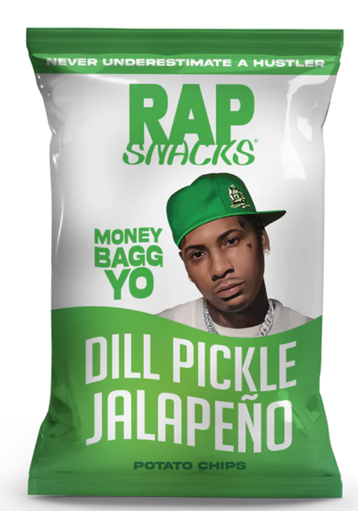 Rap Snacks Money Bagg Yo Dill Pickle Jalapeno chips 2.5oz (BEST BUY DATE: MARCH 12TH 2025)