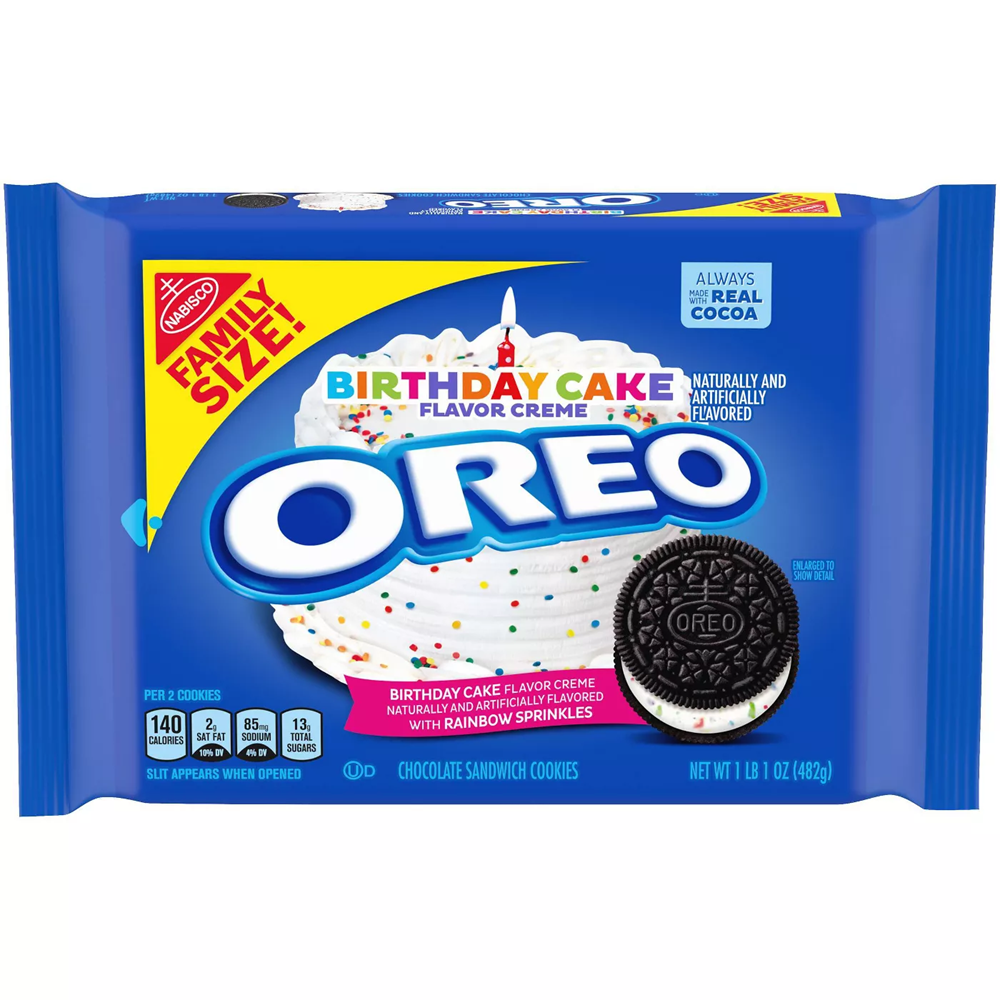 Oreo Birthday Cake Chocolate Sandwich Cookies Family Size 17oz