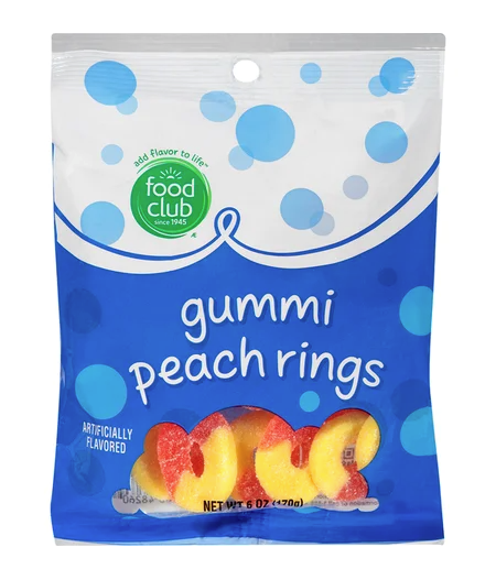 Food Club Gummi Peach Rings 6oz