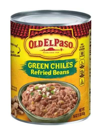 Old El Paso Refried Beans with Green Chiles 16oz (BEST BY: JUN 2024)