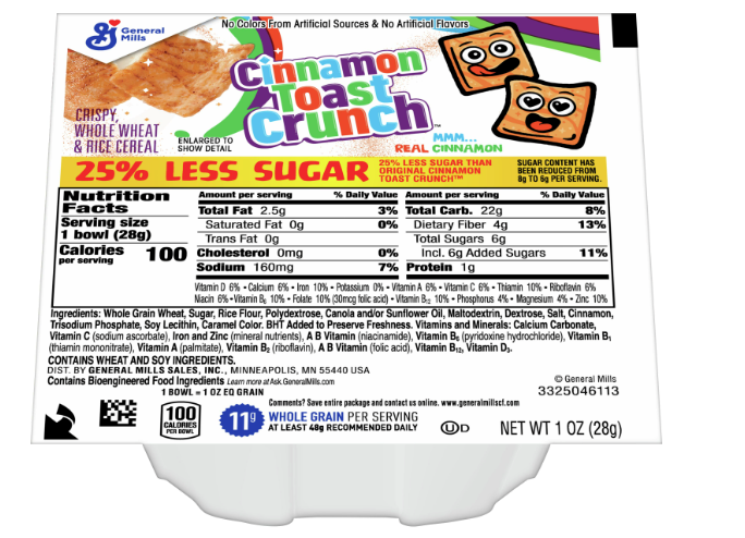 Cinnamon Toast Crunch Reduced Sugar Cereal Single Cup 1oz
