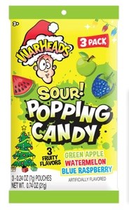 Warheads Christmas Sour Popping Candy 3 Pack 0.74oz (BEST BY: JUL 2025)