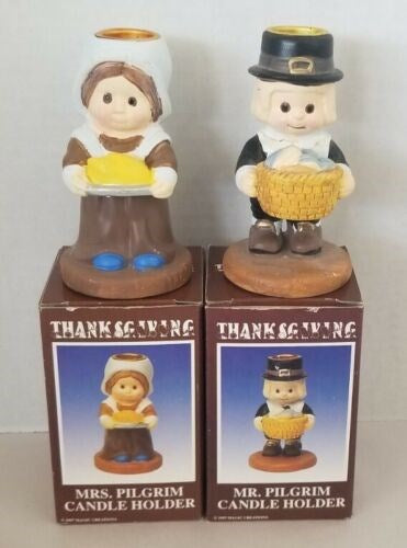 Thanksgiving Mr/Mrs Pilgrim Candle Holder Assorted